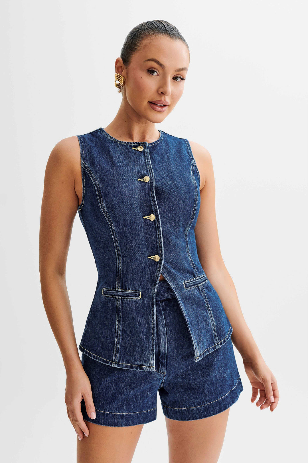 Femme Aarhus™ | Trendy denim sæt med knapper