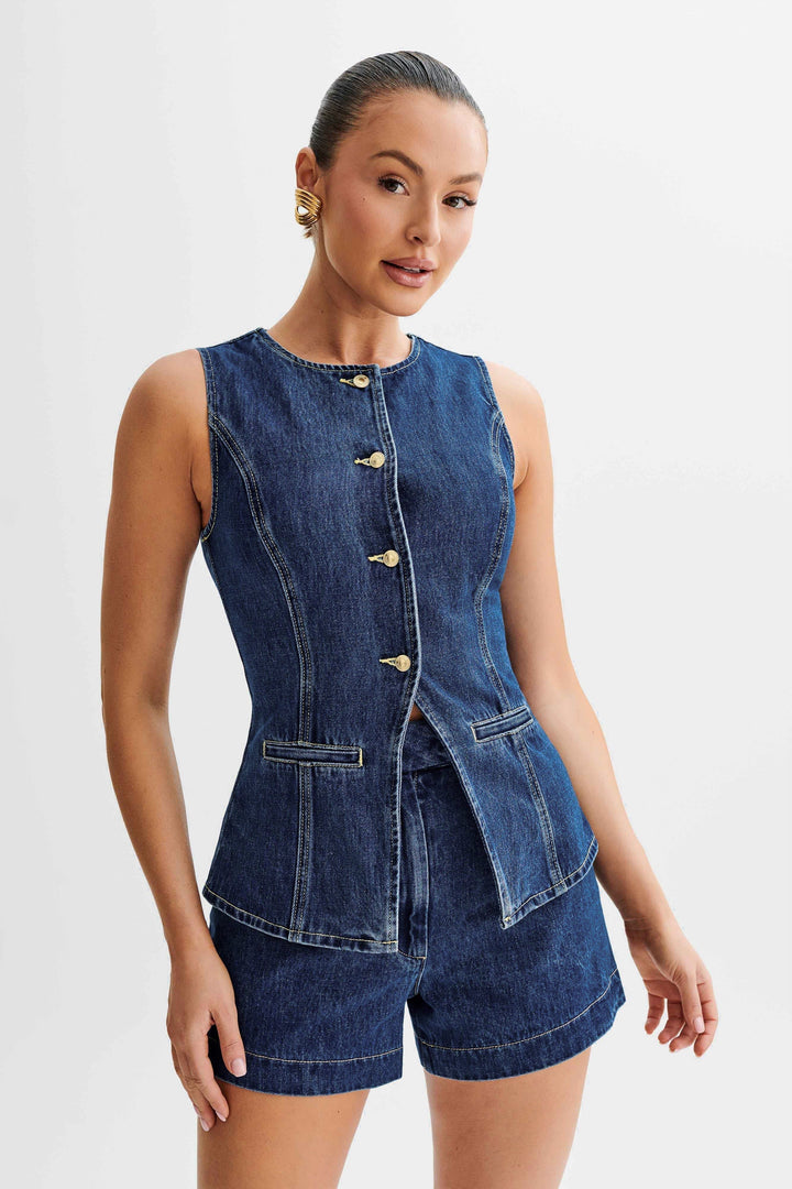 Femme Aarhus™ | Trendy denim sæt med knapper
