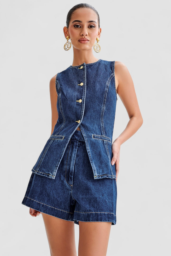Femme Aarhus™ | Trendy denim sæt med knapper