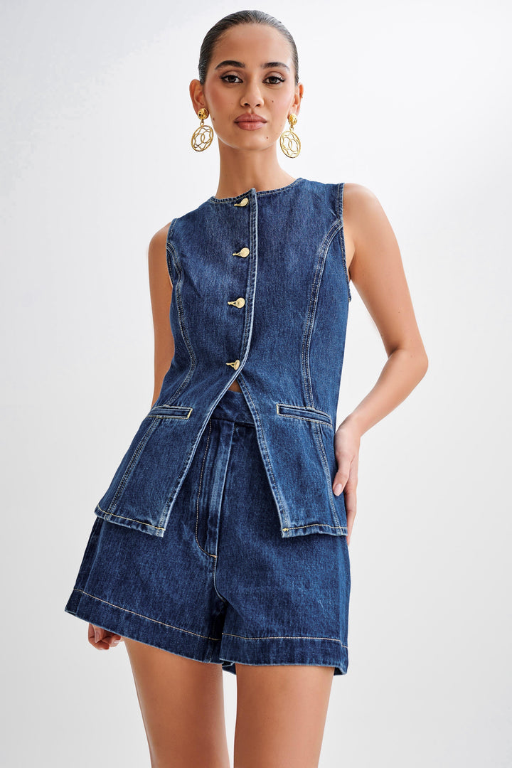 Femme Aarhus™ | Trendy denim sæt med knapper