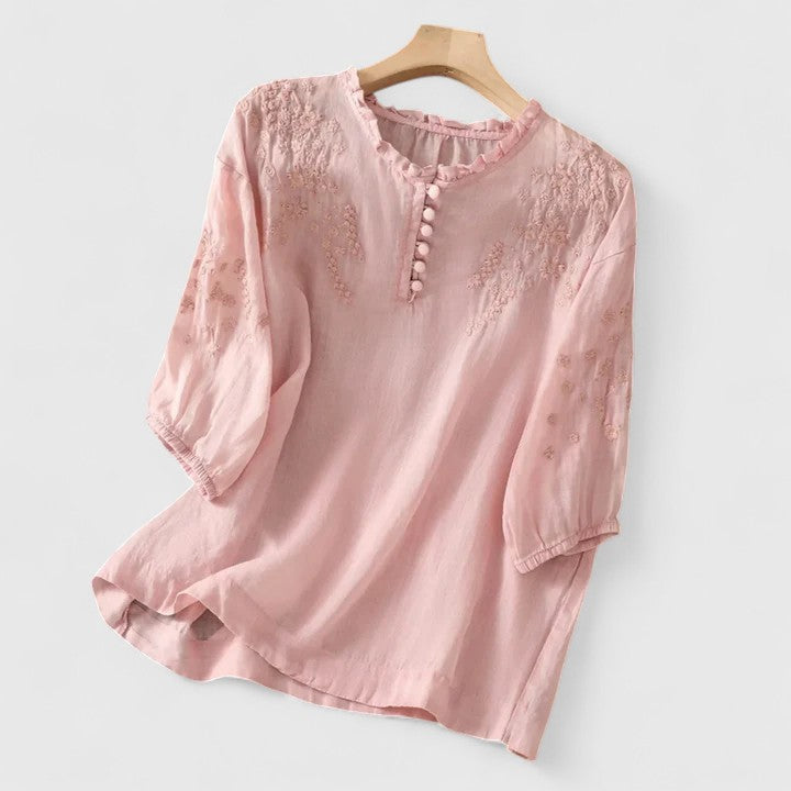 Femme Aarhus™ | Sorelia – Bluse i bomuldsvoile med broderede skuldre