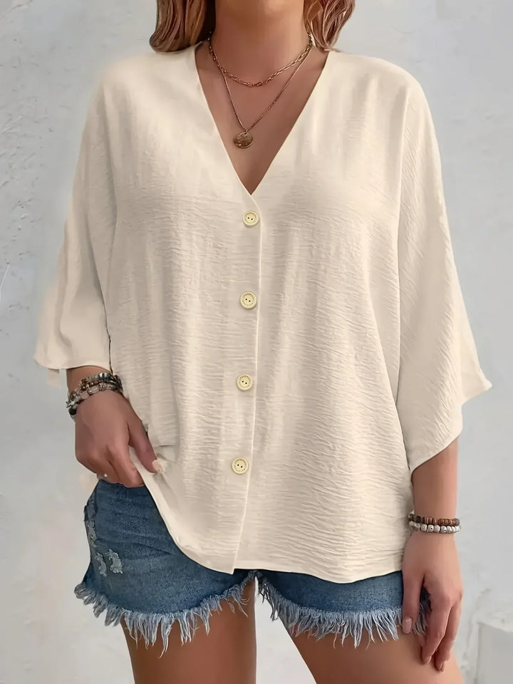 Femme Aarhus™ | Signe – Bluse med knaplukning og ¾-ærme