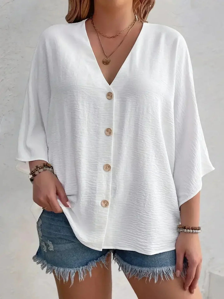 Femme Aarhus™ | Signe – Bluse med knaplukning og ¾-ærme