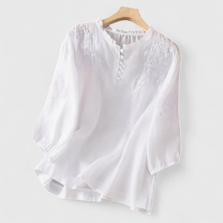 Femme Aarhus™ | Sorelia – Bluse i bomuldsvoile med broderede skuldre
