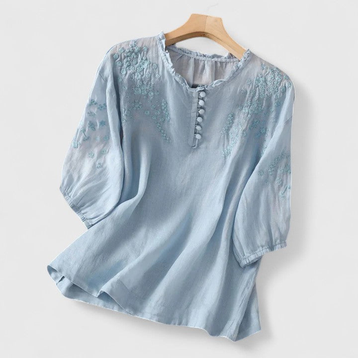 Femme Aarhus™ | Sorelia – Bluse i bomuldsvoile med broderede skuldre