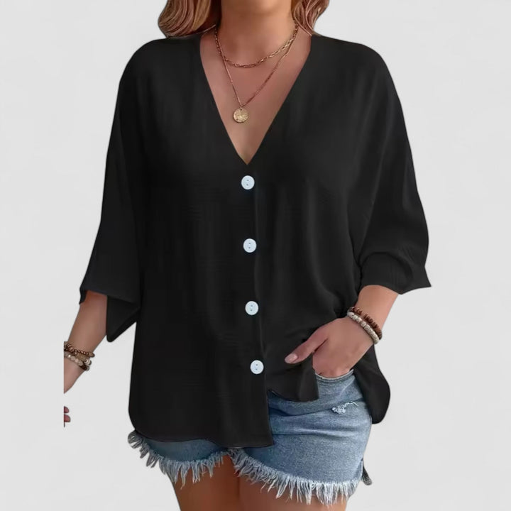 Femme Aarhus™ | Signe – Bluse med knaplukning og ¾-ærme