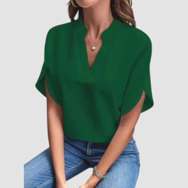 Femme Aarhus™ | Malin – V-hals top i blødt stof og feminin tone