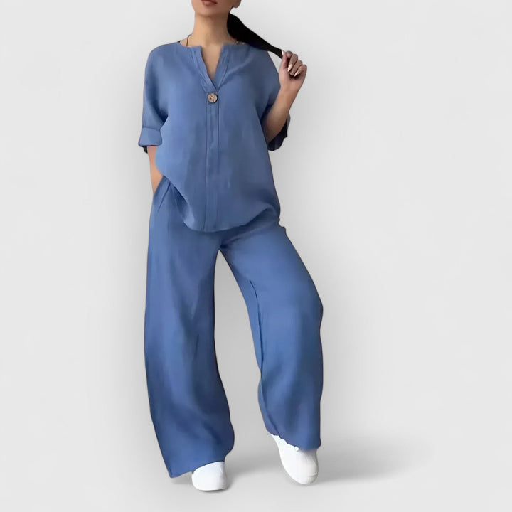 Femme Aarhus™ | Margherita – To-delt linned sæt i afslappet, elegant stil